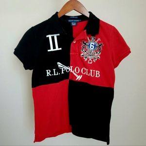 RALPH LAUREN Women's Short Sleeve Polo Shirt Thr Skinny Polo Red Black L